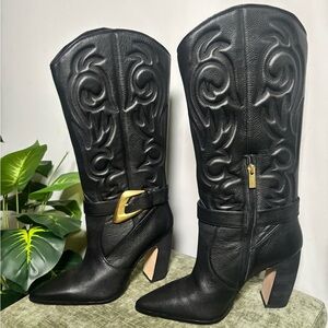 NEW Vince Camuto Biancaa Black Leather Knee High Boots Size 9